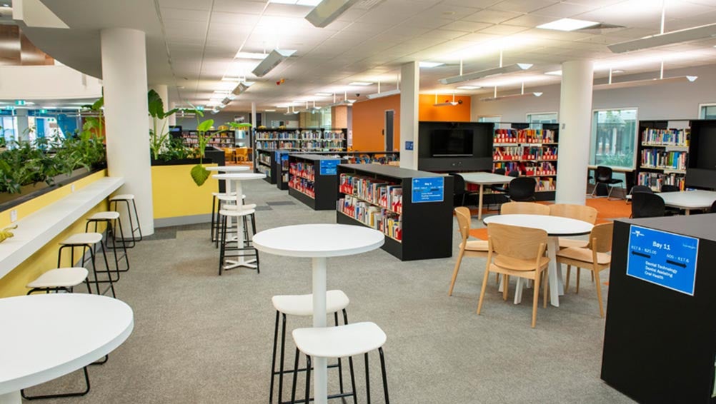 A photo capturing study areas in the library