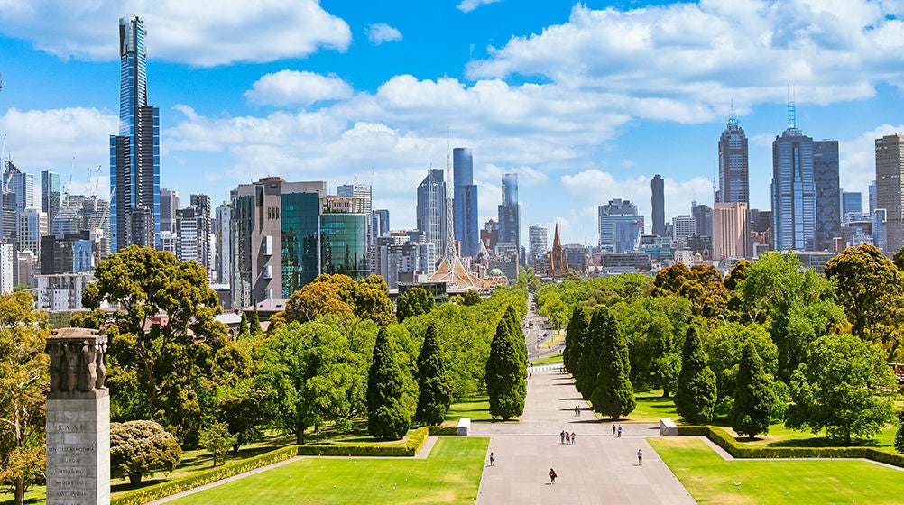 Melbourne with a view of the centre from the war memorial