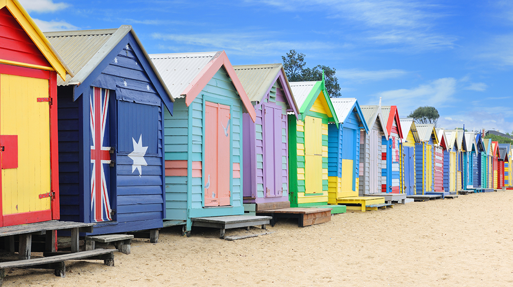 The famous huts lining the beachfront of Brighton Beach in central Melbourne. These beach huts are some of the most expensive real estate in Australia if calculated on a square footage basis. Nikon D3X. Converted from RAW.